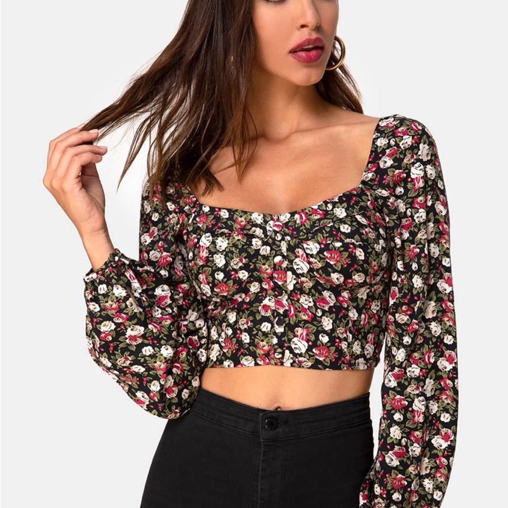 Motel Rocks Pink and White Ruched Crop Blouse
